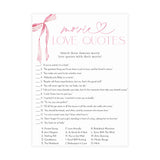 Movie Love Quotes Game Bridal Shower Game | Pink Bow