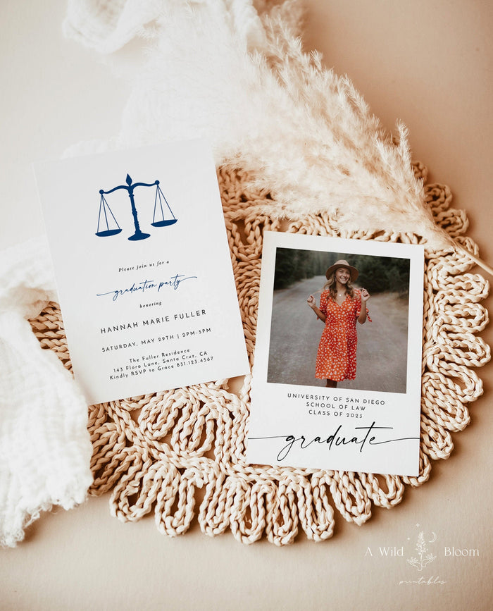 Law School Graduation Party Invitation Template | Paralegal Graduation Party Invite | Graduation Party Evite | Photo Graduation Announcement