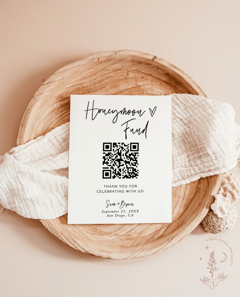 Honeymoon Fund QR Code Sign | Wedding Honeymoon Fund Sign | Venmo QR Code Modern Wedding Sign | Modern Wedding | Editable Template | M8