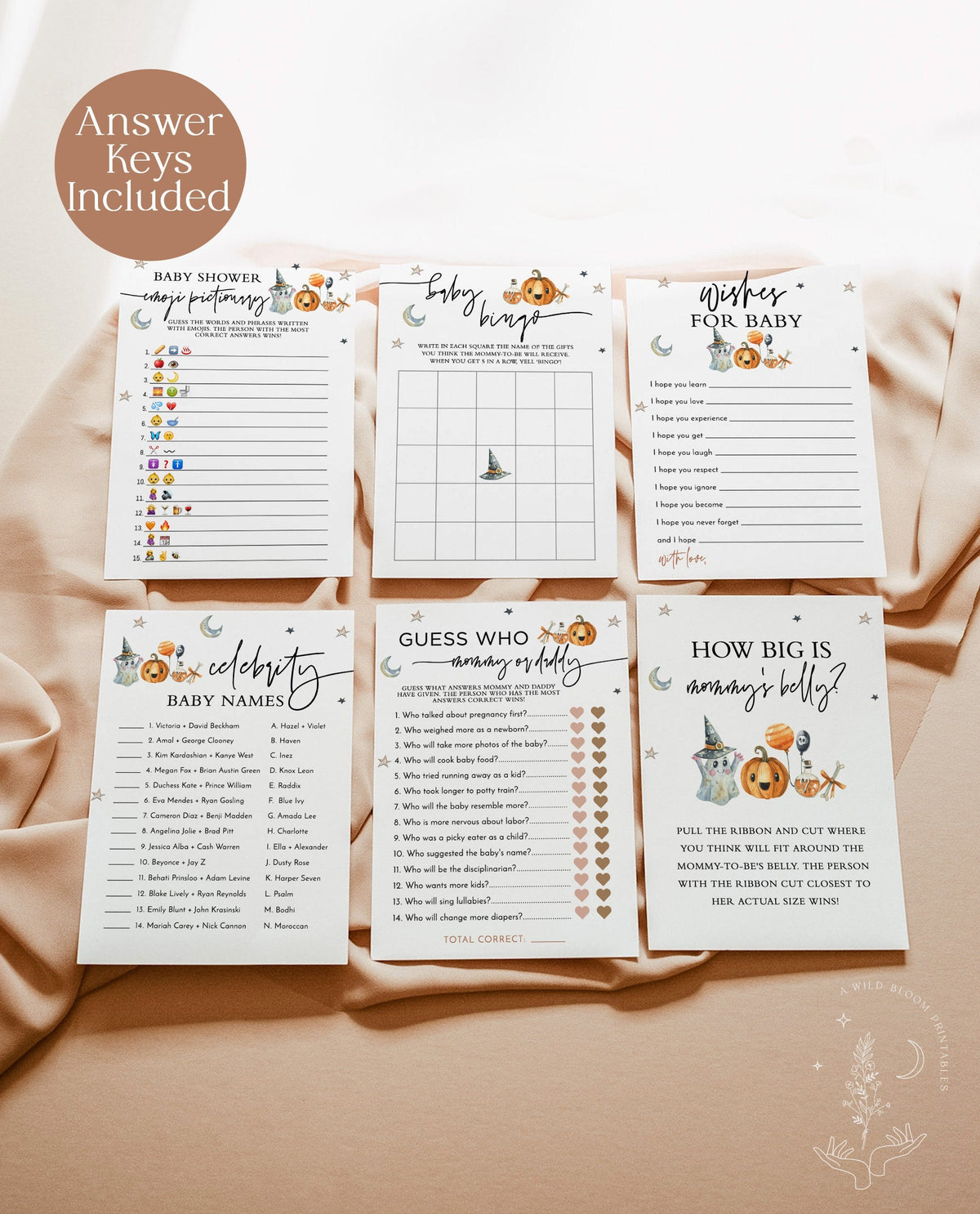 Halloween Baby Shower Games, Pumpkin Baby Shower Game Bundle, Gender Neutral, A Little Boo Games, Spooky Baby Shower Game Templates, H9