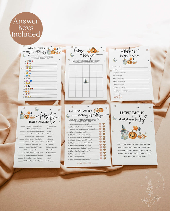 Halloween Baby Shower Games, Pumpkin Baby Shower Game Bundle, Gender Neutral, A Little Boo Games, Spooky Baby Shower Game Templates, H9