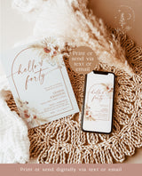 Pampas Grass Birthday Invite, Boho Birthday Party Invite, Boho Arch Birthday Invite, 40th Adult Birthday Editable Template, A2