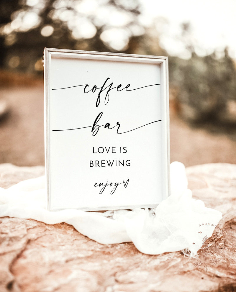 Coffee Bar Wedding Sign, Modern Minimalist Coffee Bar Sign, Modern Shower Coffee Bar, Love is Brewing Sign, Editable Template, M9