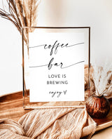 Coffee Bar Wedding Sign, Modern Minimalist Coffee Bar Sign, Modern Shower Coffee Bar, Love is Brewing Sign, Editable Template, M9