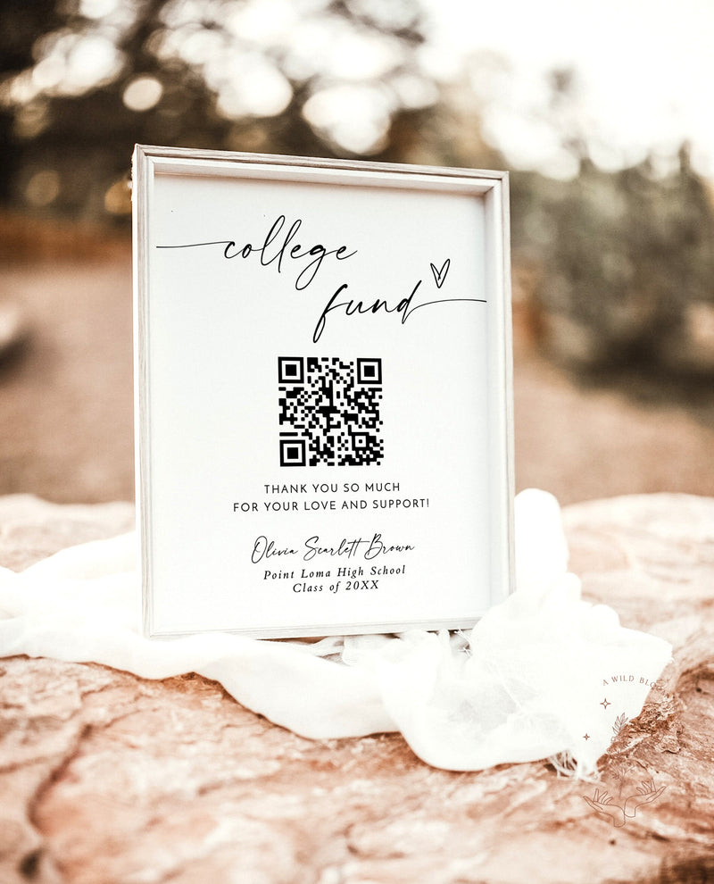 College Fund QR Code Sign | Modern Graduation Party Sign | Venmo QR Code Modern College Fund Sign | Modern Minimalist Grad Party | M9