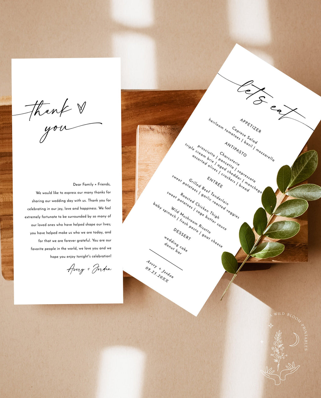 Minimalist Menu + Thank You Letter Template | Wedding Napkin Note | We ...
