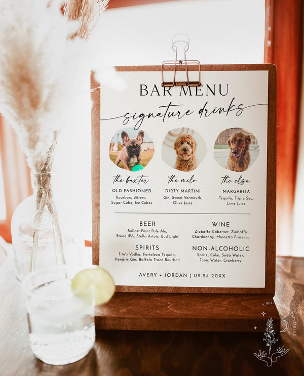 Pet Signature Cocktail Sign, Minimalist Wedding Bar Menu, Dog Signature Cocktail Sign, Dog Signature Drink Sign, Editable Template, M9