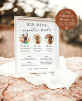 Pet Signature Cocktail Sign, Minimalist Wedding Bar Menu, Dog Signature Cocktail Sign, Dog Signature Drink Sign,  Editable Template, M9
