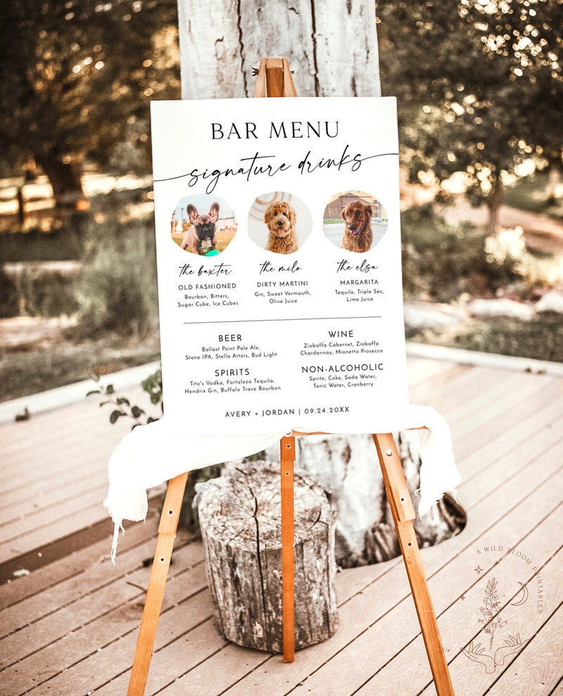 Pet Signature Cocktail Sign, Minimalist Wedding Bar Menu, Dog Signature Cocktail Sign, Dog Signature Drink Sign, Editable Template, M9