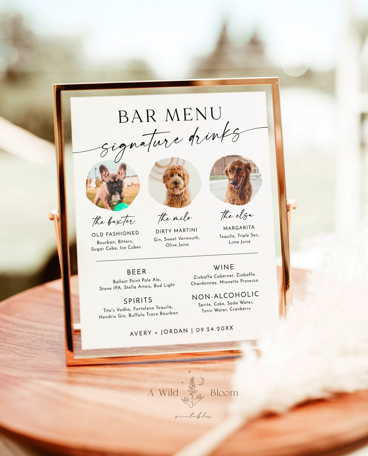 Pet Signature Cocktail Sign, Minimalist Wedding Bar Menu, Dog Signature Cocktail Sign, Dog Signature Drink Sign,  Editable Template, M9
