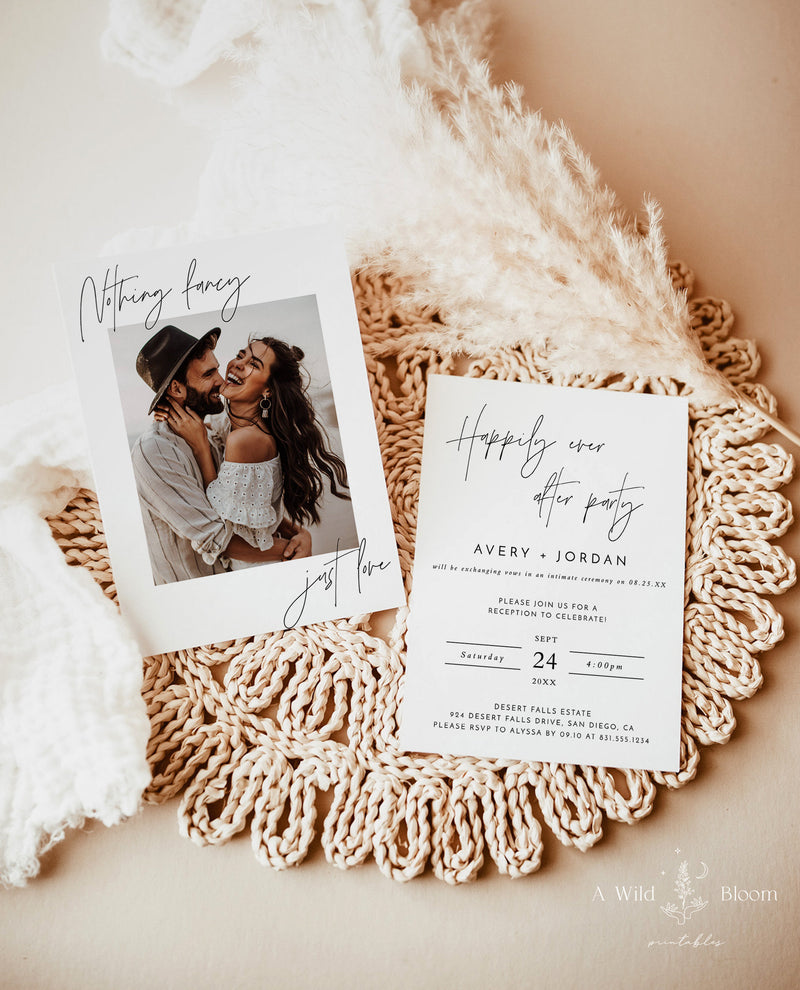 Photo Wedding Announcement | Photo Elopement Announcement | Nothing Fancy Just Love | Happily Ever After Party Invite | Reception Invite M7