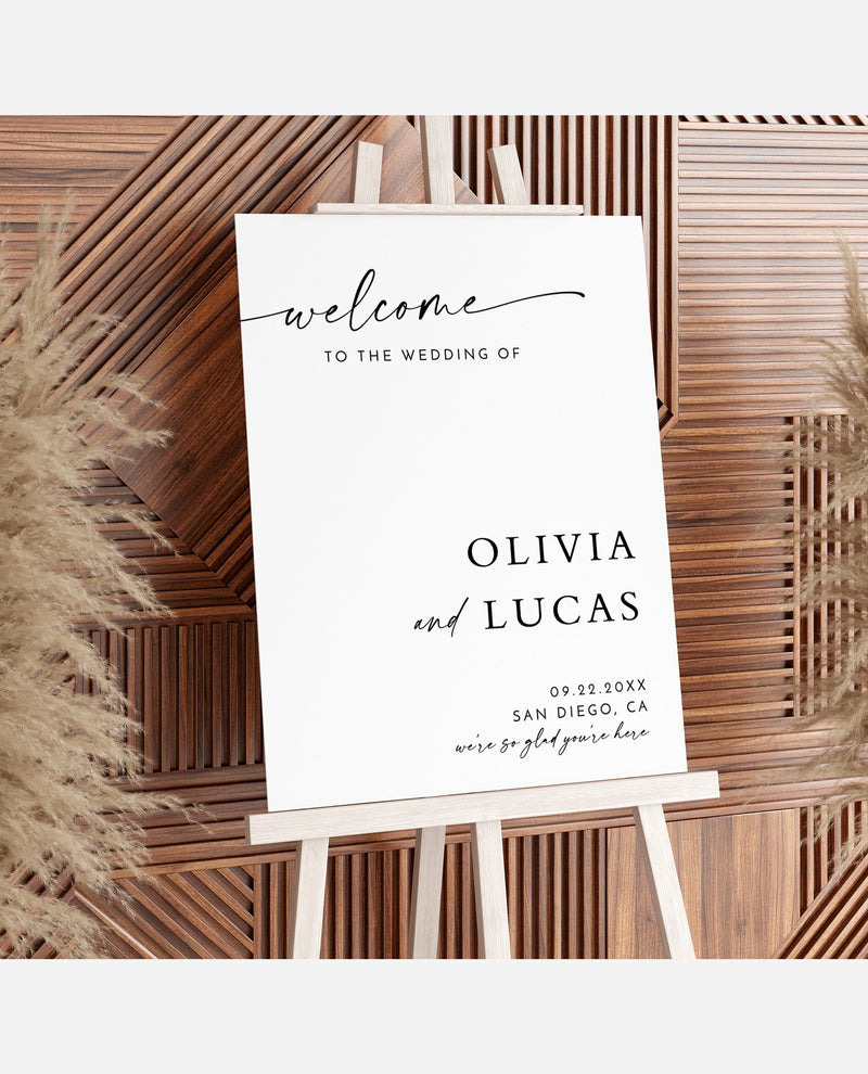 Wedding Welcome Sign Template | Modern Minimalist Wedding Welcome Sign | We're So Glad You're Here | Wedding Welcome Poster | Editable | M9