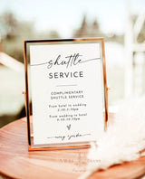 Shuttle Service Sign Template, Minimalist Wedding Sign, Transportation Sign, Minimalist Table Sign, Modern Wedding, Editable Template M9