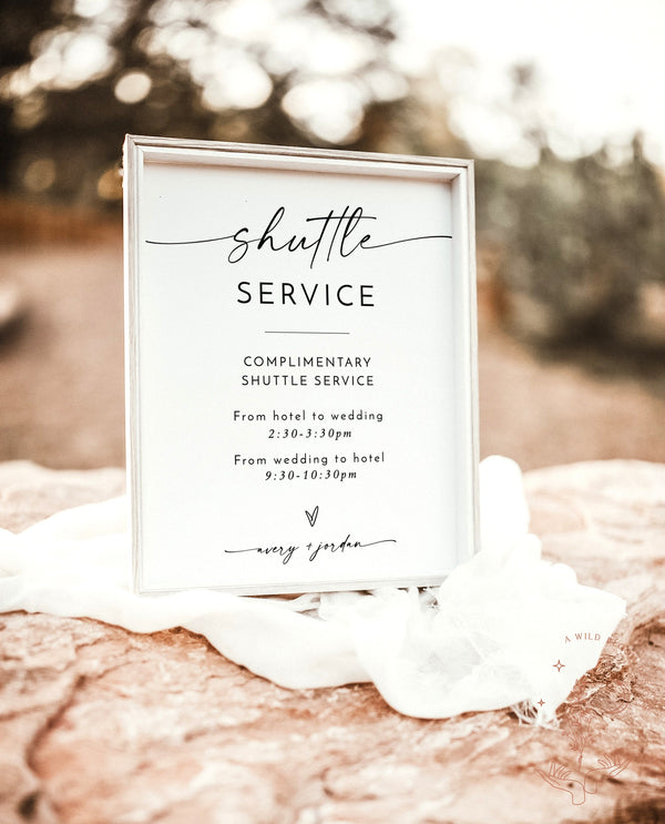 Shuttle Service Sign Template, Minimalist Wedding Sign, Transportation Sign, Minimalist Table Sign, Modern Wedding, Editable Template M9