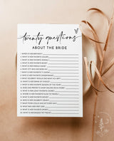 20 Questions About the Bride, Modern Bridal Trivia Shower Game, Minimalist Bridal Shower Game, Bridal Shower Game, Editable Template, M5
