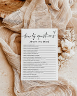 20 Questions About the Bride, Modern Bridal Trivia Shower Game, Minimalist Bridal Shower Game, Bridal Shower Game, Editable Template, M5