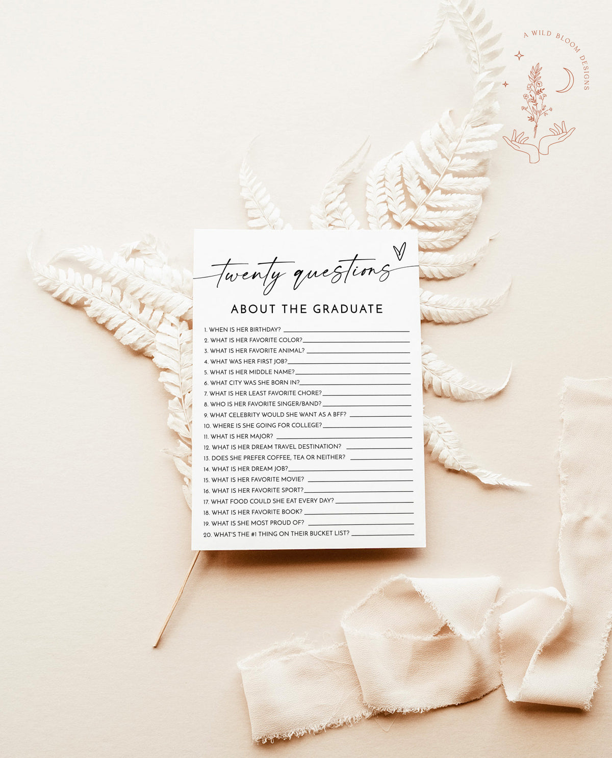 20 Questions About the Graduate | Graduation Party Game | Minimalist Graduation Party Game | Modern Graduation Game | Editable Template | M9