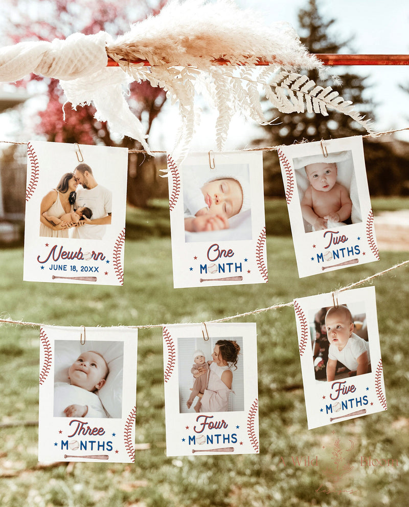First Birthday Photo Banner | Rookie of the Year First Birthday | Monthly Milestone Photo Cards | Baseball First Birthday | Photo Banner, R2
