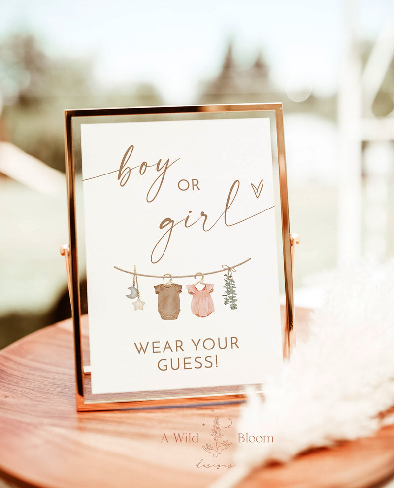 Wear Your Guess Game Sign | Boy Or Girl What Will Baby Be Sign | Gender Guess Sign | Gender Neutral Baby Reveal | He or She Gender Reveal C2