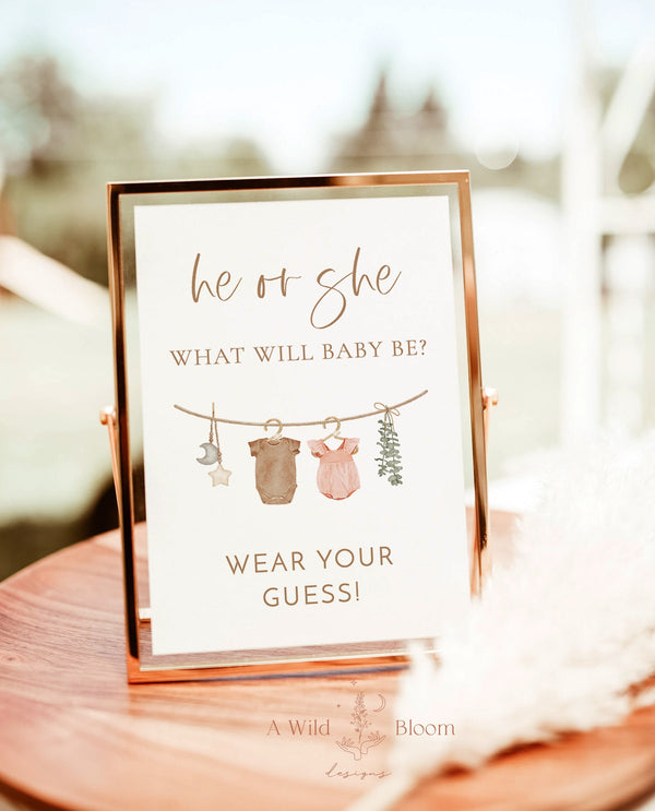 Wear Your Guess Game Sign | He or She What Will Baby Be Sign | Gender Guess Board | Gender Neutral Baby Shower | He or She Gender Reveal C2