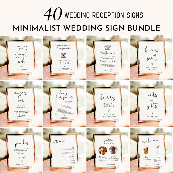 Minimalist Wedding Sign Bundle | Reception Sign Bundle | Boho Wedding Signs | Modern Minimalist Wedding Signs | Editable Templates | M4