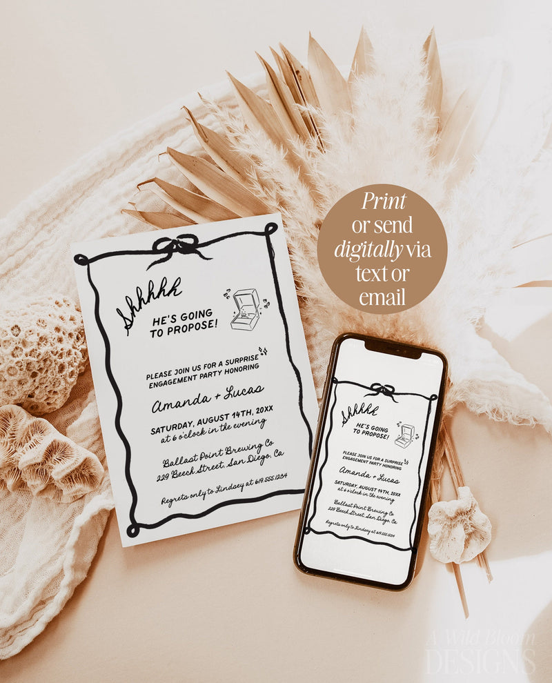 Engagement Party Invite Template | Modern Surprise Engagement Invite | Hand Drawn | Modern Engagement Party Invite | Editable Template | H1