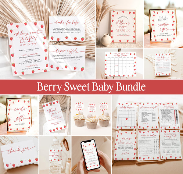 Berry Sweet Baby Shower Bundle | Strawberry Baby Shower | Baby Shower Bundle | Girl Baby Shower | Summer Baby Shower | Editable Template, B7