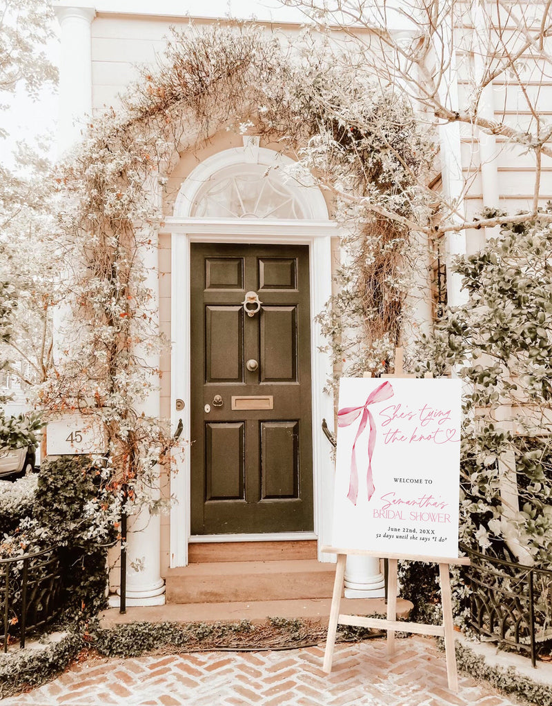 She's Tying the Knot Bridal Shower Welcome Sign | Blush Pink Bow Bridal Shower | Bridal Welcome Sign | Pink Bridal Shower Welcome Sign | B4