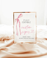 Pink Bow Custom Signs | Bow Custom Sign Template | Pink Ribbon | Bow Baby Shower Sign | Bow Bridal Shower Sign | Editable Template | B4