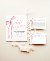 Date Night Ideas Card | Date Night Ideas Sign | Pink Bow Bridal Shower | She's Tying the Knot Bridal Shower | Date Night Card Template | B4