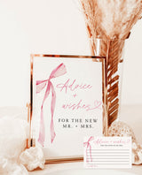 Advice and Wishes Wedding Sign | Bow Wedding Sign | Advice and Wishes for New Mr and Mrs | Pink Bow Bridal Shower | She's Tying the Knot, B4