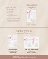 She's Tying the Knot Bridal Shower Invitation Template | Pink Bow Bridal Shower Invite | Pink Ribbon Wedding Shower | Editable Template | B4