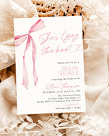 She's Tying the Knot Bridal Shower Invitation Template | Pink Bow Bridal Shower Invite | Pink Ribbon Wedding Shower | Editable Template | B4