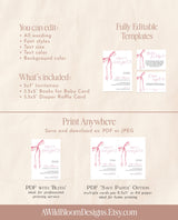 Pink Bow Baby Shower Invitation Template | Girl Baby Shower Invite Bundle | Sweet Baby Girl | Pink Baby Shower | Editable Template | B4