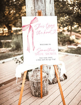 She's Tying the Knot Bridal Shower Welcome Sign | Blush Pink Bow Bridal Shower | Bridal Welcome Sign | Pink Bridal Shower Welcome Sign | B4