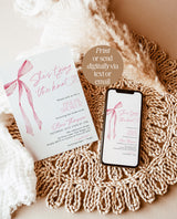 Bow Bridal Shower Invite | Pink Bow Bridal Shower | Bridal Shower Bundle | Recipe Card | Pink Ribbon, Minimalist Bridal Shower Invite | B4