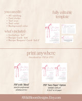 Bow Bridal Shower Invite | Pink Bow Bridal Shower | Bridal Shower Bundle | Recipe Card | Pink Ribbon, Minimalist Bridal Shower Invite | B4