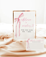 Advice and Wishes Wedding Sign | Bow Wedding Sign | Advice and Wishes for New Mr and Mrs | Pink Bow Bridal Shower | She's Tying the Knot, B4