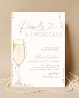 Pearls and Prosecco Bridal Shower Invitation | Brunch & Bubbly Invite | Pearl Necklace Prosecco Bridal Shower Invite | Editable Template, P1