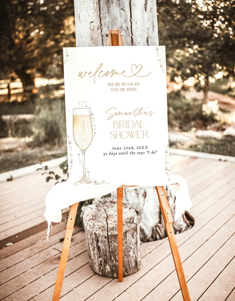 Pearls and Prosecco Welcome Sign | Bridal Brunch Shower Welcome Sign | Brunch and Bubbly | Boho Bridal Shower Welcome, Editable Template P1