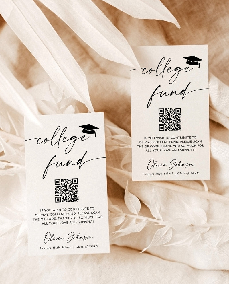 College Fund Card Template | QR Code College Fund Graduation | College Fund Graduation Card | Modern Graduation Party | Editable Template M9