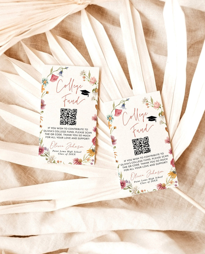 College Fund Card | QR Code College Fund Graduation | College Fund Graduation Card | Wildflower Graduation Party | Editable Template W1