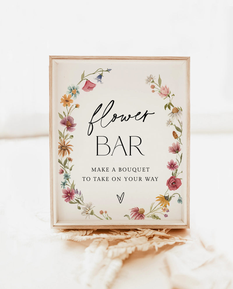 Flower Bar Sign | Wildflower Bridal Shower Sign | Boho Floral Baby Shower Sign | Make Your Own Bouquet | Bouquet Bar, Editable Template | W1