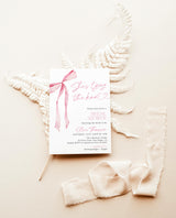 Bow Bridal Shower Invite | Pink Bow Bridal Shower | Bridal Shower Bundle | Recipe Card | Pink Ribbon, Minimalist Bridal Shower Invite | B4
