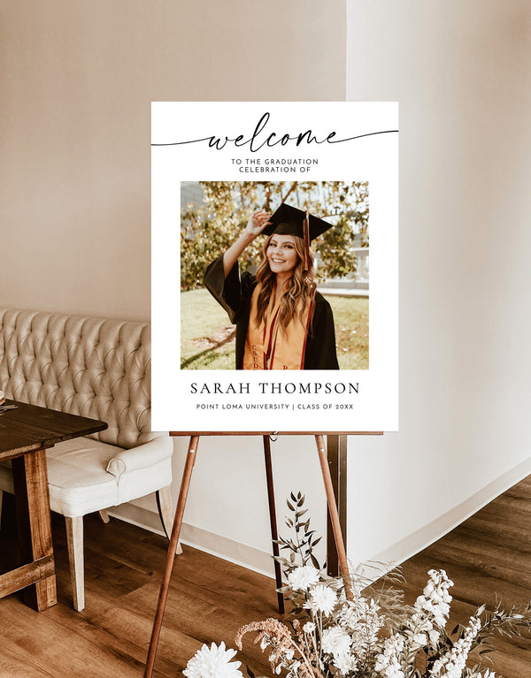 Graduation Welcome Sign, Photo Graduation Party Welcome Poster, Modern Minimalist Graduation Welcome Sign, Editable Template, M9