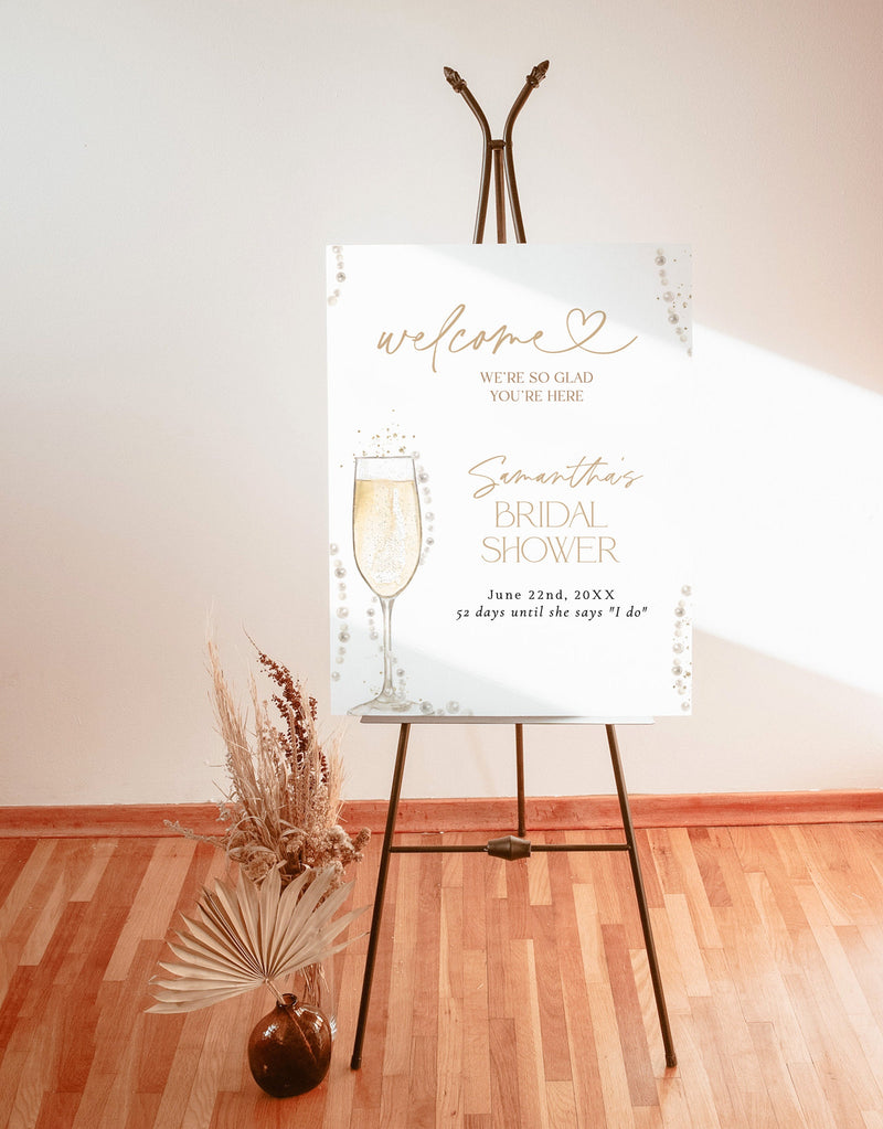 Pearls and Prosecco Welcome Sign | Bridal Brunch Shower Welcome Sign | Brunch and Bubbly | Boho Bridal Shower Welcome, Editable Template P1