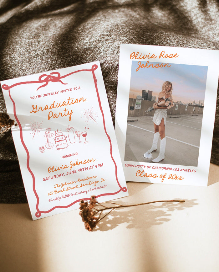 Hand Drawn Graduation Announcement | Graduation Party Invite | Modern Graduation Party Invite | Photo Graduation Invite Editable Template H1