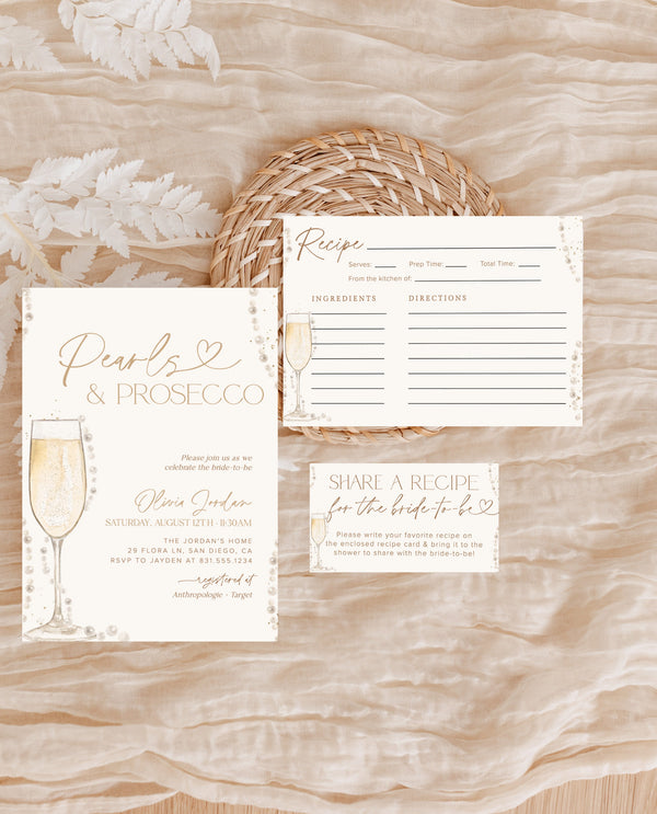 Pearls and Prosecco Bridal Shower Invitation | Brunch & Bubbly Invite | Pearl Necklace Prosecco Bridal Shower Invite | Editable Template, P1