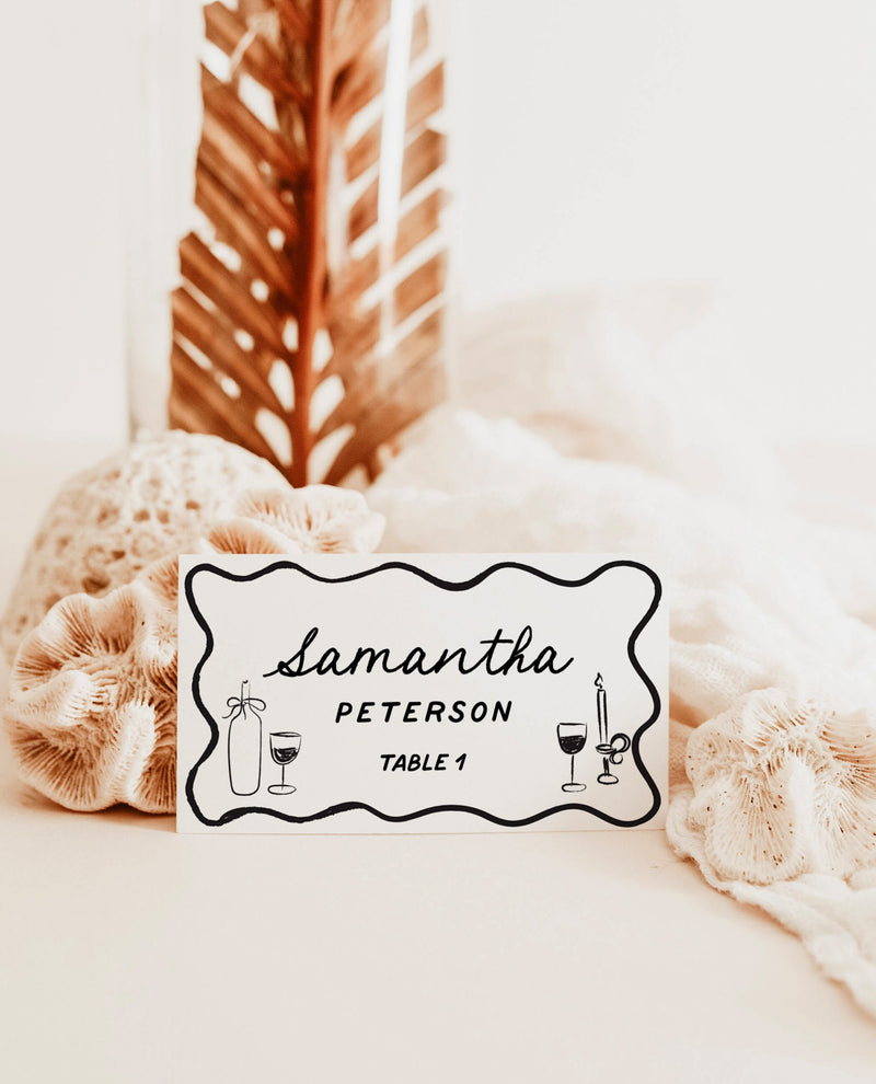 Wedding Place Cards, Whimsical Table Name Cards, Minimalist Wedding Place Cards, Hand Drawn Rustic Place Cards, Editable Template, H1