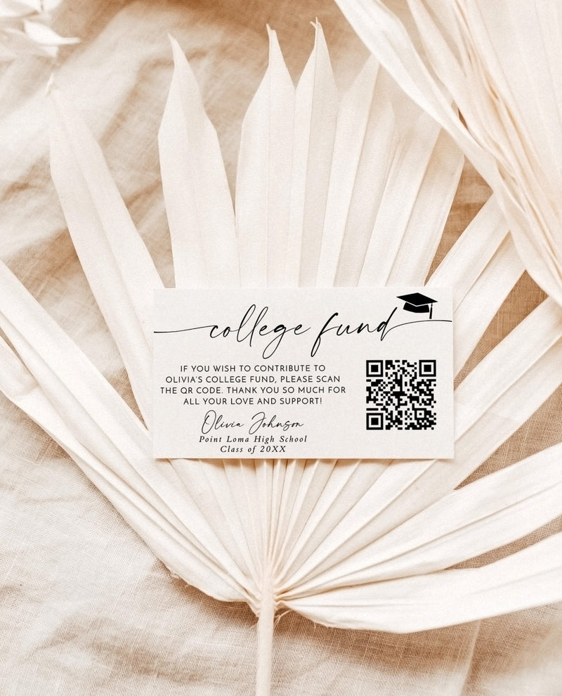 College Fund Card | QR Code College Fund Graduation | College Fund Graduation Card | Modern Minimalist Graduation | Editable Template M9